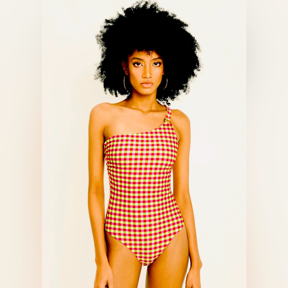 Touché Women's one-shoulder swimsuit. Size S. Lined with soft cups. Pink and - Picture 1 of 16